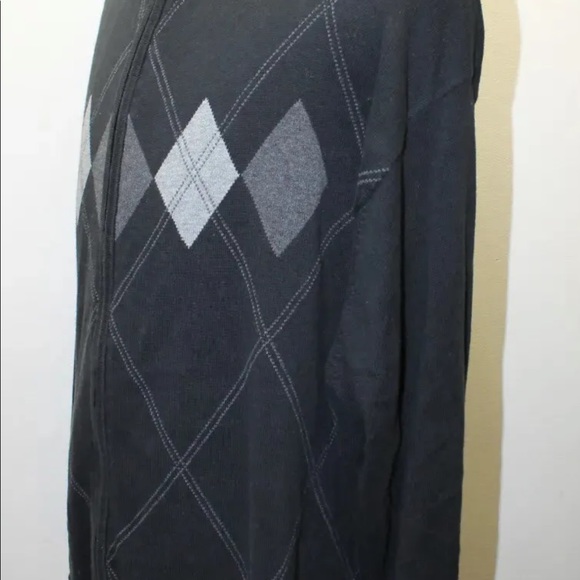 Pierre Cardin Men Sweater Black Argyle Zipper XL 109% Cotton Long Sleeve - Picture 4 of 16